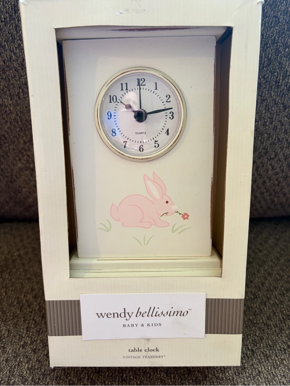 Wendy Bellissimo Cream Table Clock with Pink Bunny Motif